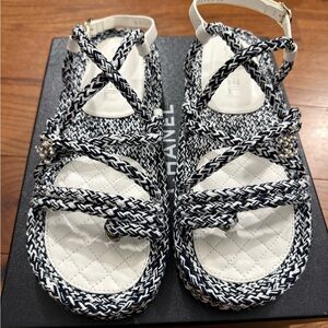 CHANEL Monochrome Braided Sandals
